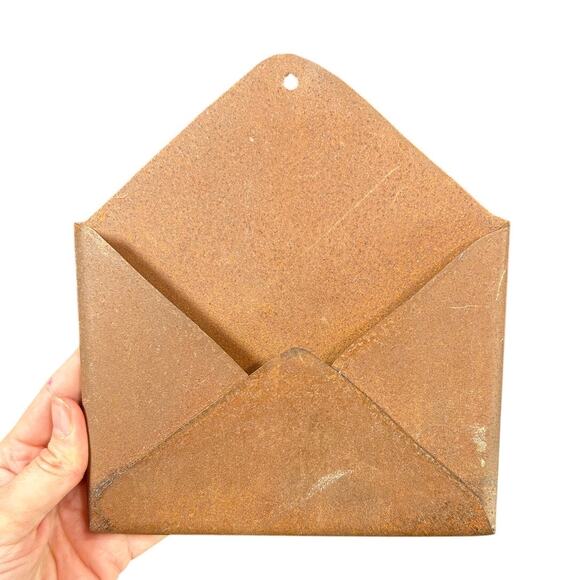 Metal Decor- Wall Hanging- Rusted brown metal wall pocket- envelope- 7x8" - Picture 2 of 5